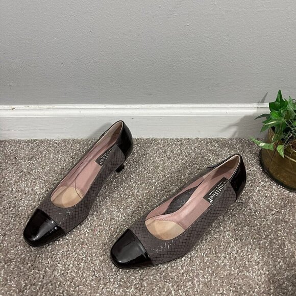 Beautifeel Pumps Rebecca 7053 Chamoise Net Suede Patent Cap Toe Brown US 5-5.5 - Picture 1 of 7